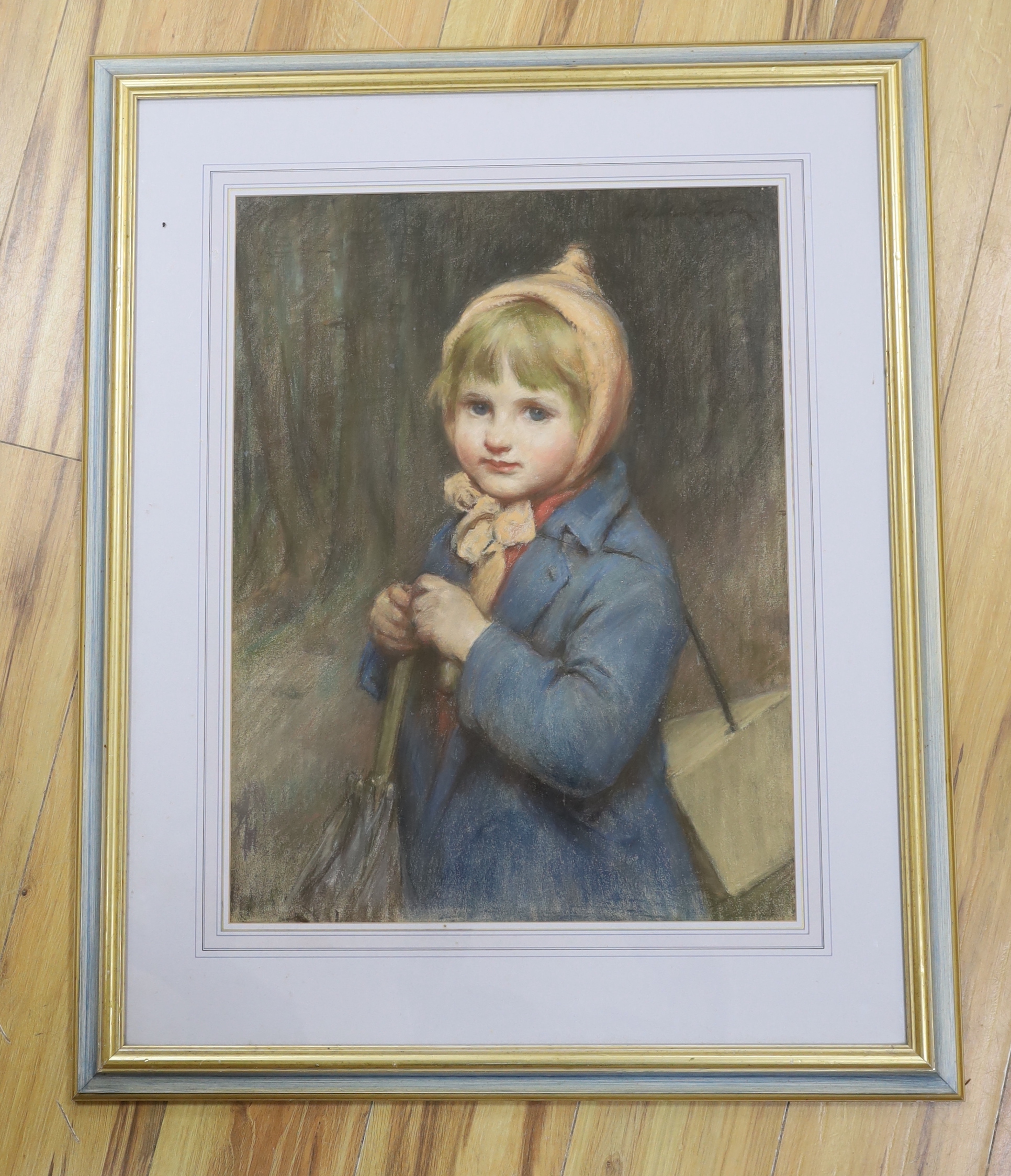 Percy Harland Fisher (1867–1944), pastel, Portrait of a young child, inscribed label verso, 59 x 44cm